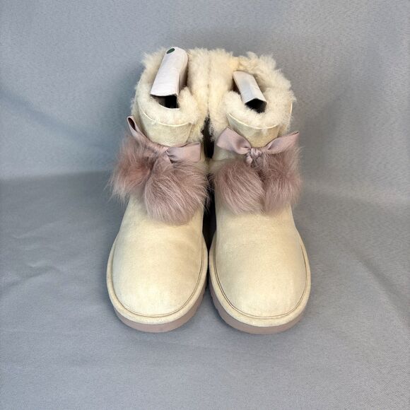 Womens 8 Ugg Boots Gita Powder Cream Purple Pompoms Gorgeous Coquette RARE! - Picture 11 of 15